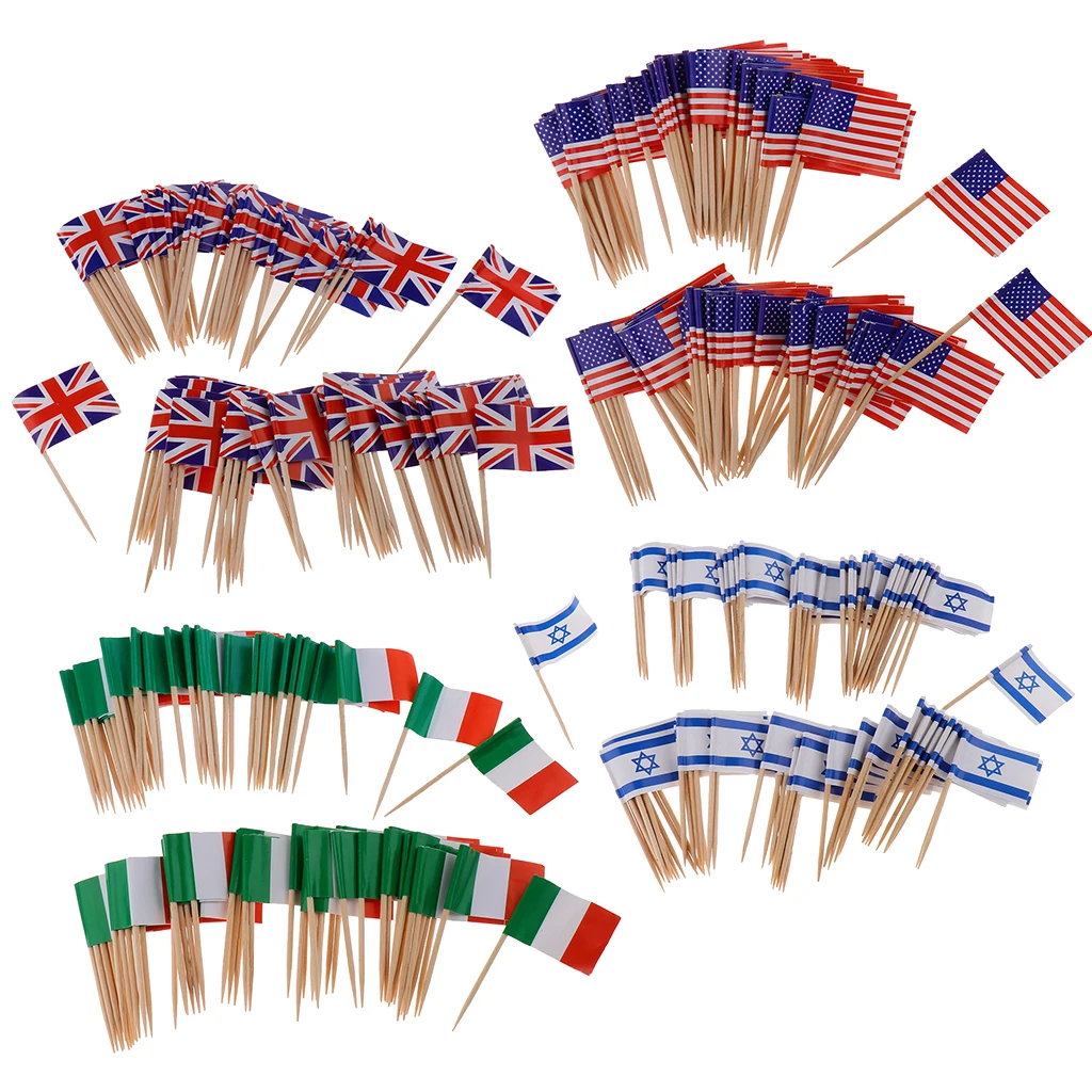 100X Beautiful Flag Toothpick Wood Toothpicks Flag Toothpicks Party Food for