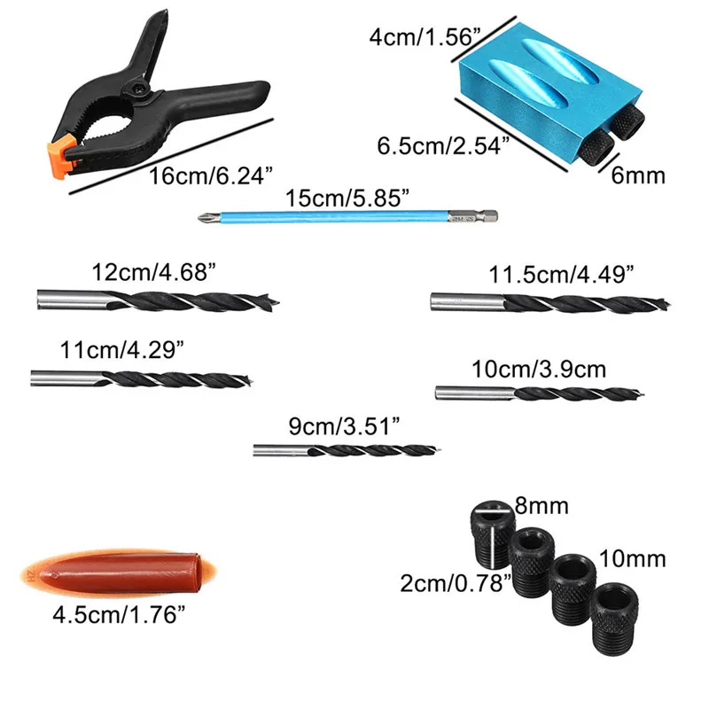 Woodworking Pocket Hole Jig Kit 6/8/10mm Angle Drill Guide Set Hole Puncher Locator Jig Drill Bit Set For DIY Carpentry Tools