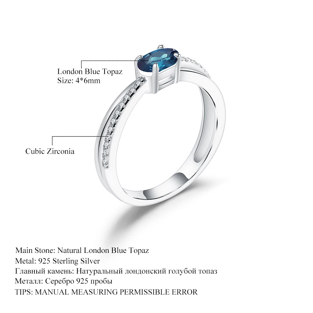 GEM'S BALLET 0.57Ct натуральный Овальный Лондонский Голубой топаз кольца для женщин Настоящее 925 пробы Серебряное классическое кольцо с камнем рождения хорошее ювелирное изделие