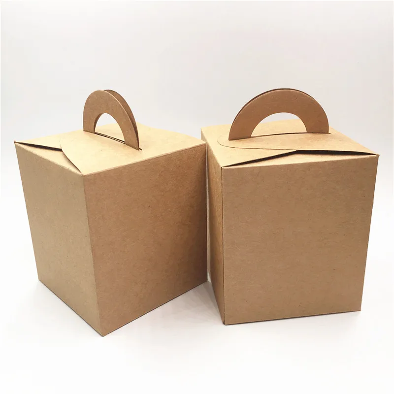 

50Pcs/Lot Brown Storage Box Paper Packaging Boxes Gift Boxes With Handle Handmade Baking Box Blank Cardboard Jewelry Carft Boxes