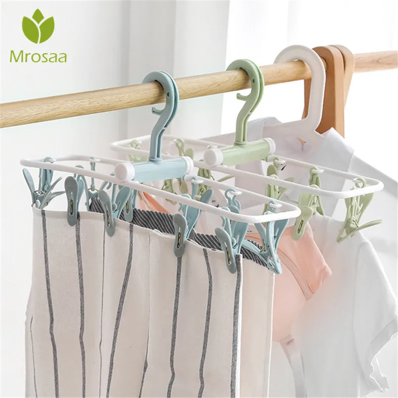 12 Clips Rack Hanger Sock Holder Windproof Clothes Hanger Organizer 360