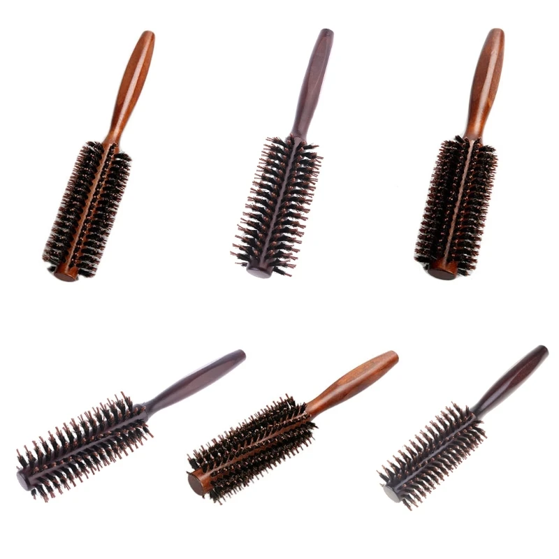 6 Types Straight Twill Hair Comb Natural Boar Bristle Rolling Brush Round Barrel Blowing Curling DIY Hairdressing Styling Tool 5