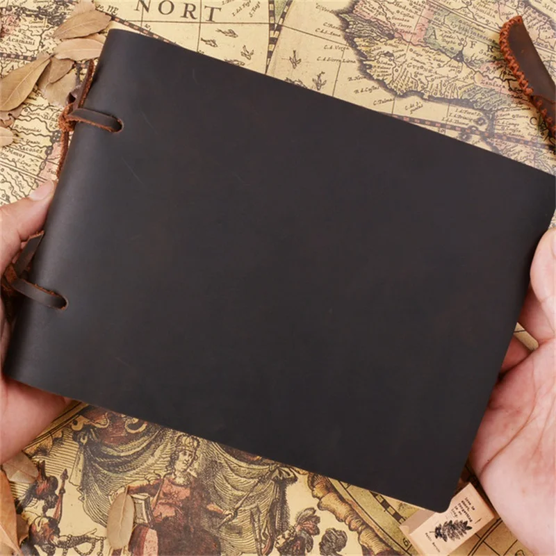 Retro Leather Notebook Travel Journal Blank Paper 200 Pages Sketchbook Cowhide Cover Spiral Notebooks Handmade Diary DIY Gift | Канцтовары