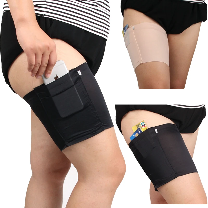 

1PCS Women Lace Thigh Bands High Elastic Leg Warmers Cuffs Phone Pocket Card Cell Anti-slip Thigh Pocket Anti Chafing Leg Warmer