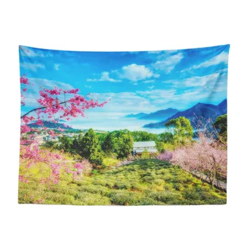 

Beautiful Landscape Photo Tapestry Forest Path Tulip Cherry Sunset Garden Living Room Bedroom Decoration Wall Hanging Curtain