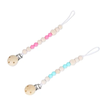 

2 Pcs Baby Pacifier Clip Chain Wooden Beads Dummy Clip Safe Teething Chain Baby Teether Eco-Friendly Pacifier Clips Holder Chain
