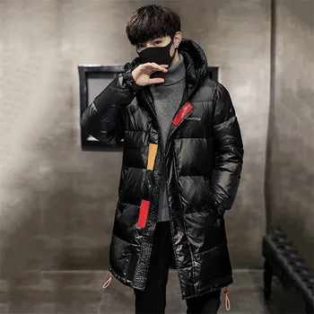

2019 Winter Down Jacket Thick Warm Men's Mid Long Slim Outerwear Large Size Men's White Duck Down Outerwear Hooded Coat JIA448