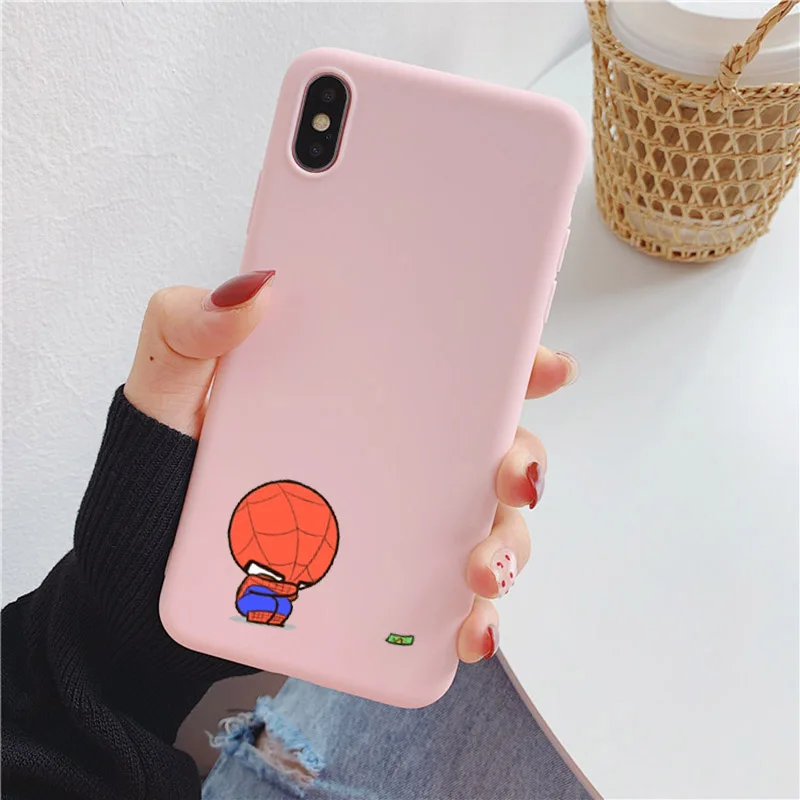Костюм Человека-паука, костюм Железного человека, чехол с принтом Marvel для iPhone 11 XR X Xs Max 8 7 6 Plus 6S плюс силиконовый чехол для телефона с glshst - Цвет: Color5 Pink