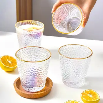 

300/320/330/340/430ml Clear Gilding Calibre Water Milk Tumbler Glass Cup Mug Creative Tea Coffee Glass Cup Drinkware