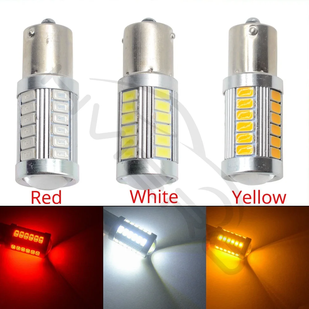 Hviero White Red 1156 BA15S 1157 BAY15D P21 5W 33SMD 5730 LED Car Brake Light Tail Lamps Turn Signal Auto Rear Reverse Bulbs DRL