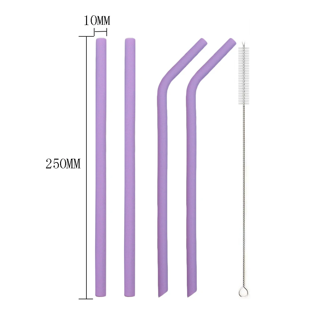 25cm Purple 4 шт многоразовый силикон соломинки пищевой силикон Экстра длинные гибкие соломинки красочное питье Чистящая Щетка соломинки для напитков сумка - Цвет: 25cm Purple