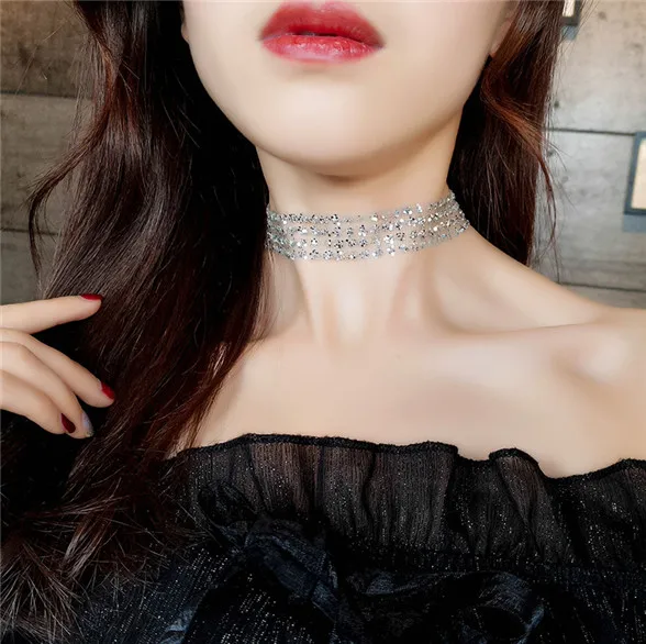 

New sexy invisible neck chain clavicle chain female fashion sequin necklace Temperament lady choker necklace Banquet necklace
