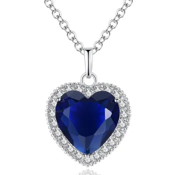 

Big Sapphire &Ruby gemstone heart pendant necklace for women her blue red crystal chain zircon diamond party luxury jewelry gift