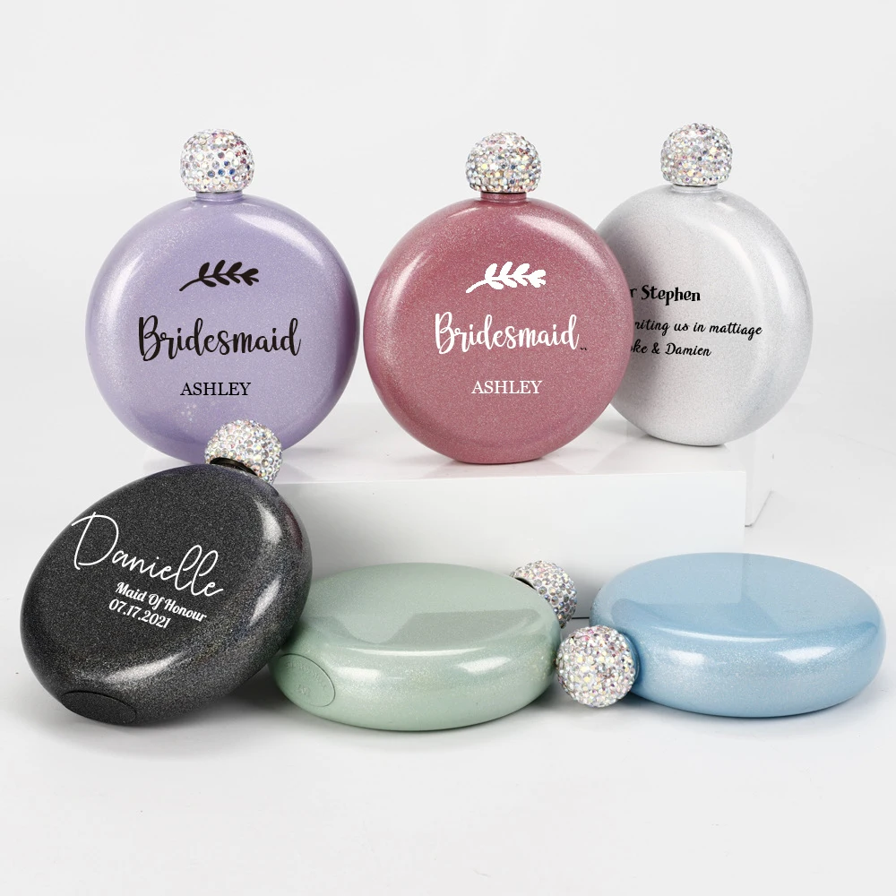 Personalized Stainless Steel Rhinestone Hip Flask Wedding Gift Custom Hip Flasks Bridesmaids Bride Hen Party Gifts For Guests