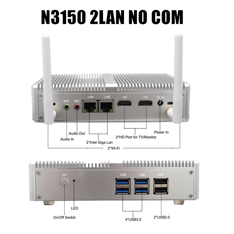 Процессор Eglobal Fanless Mini PC Intel N3160/J3160 J1900 Qaud Core Pfsense Barebone компьютерный мини сервер 2 *