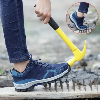 

Dihope Men Anti-slip Steel Puncture Proof Shoes Safety Work Sneakers Steel Toe Cap Indestructible Shoes Outdoor Breathable Shoes