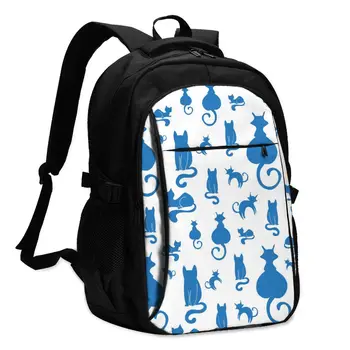 

Bags School Bags For Boy Girl TeenagerBlue Cats USB Charge Computer Laptop Back Pack