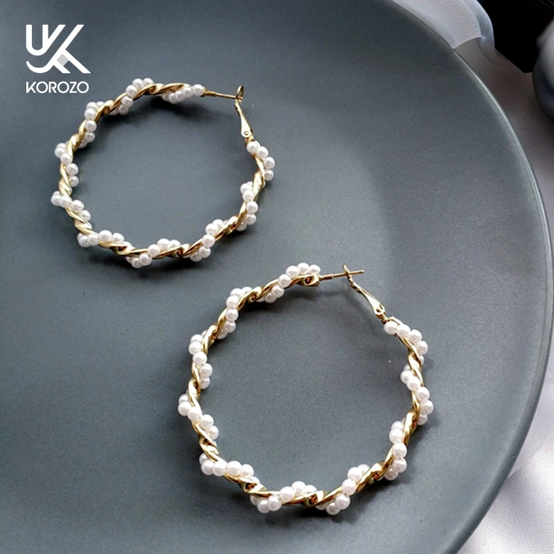 Жемчужные серьги-кольца для женщин большие размеры жемчужные круглые серьги