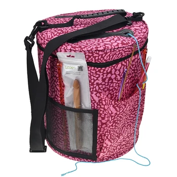 

Long Barrel Type One-shoulder Printing Drum Storage Bag for Crochet Needles Women's Wool Storage Tote Bag Household Goods