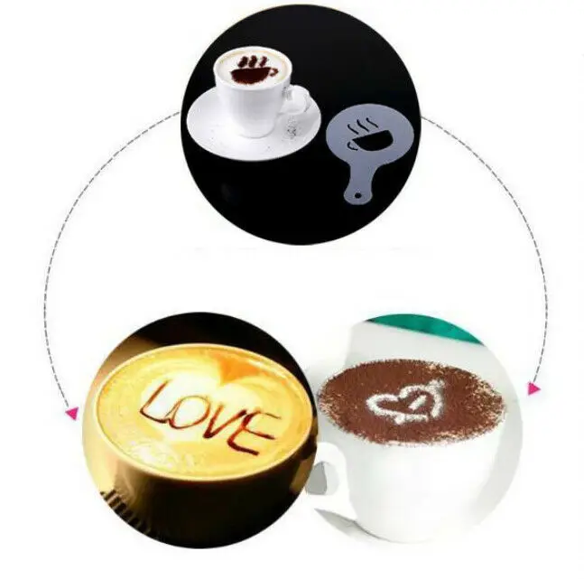 16Pcs/set Fashion Cappuccino Coffee Barista Stencils Template Strew Pad Duster Spray Gusto