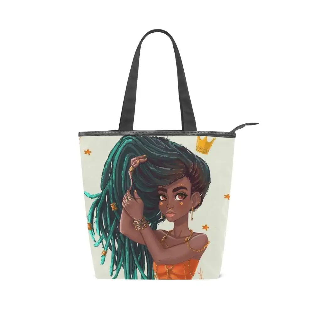 

ALAZA 2020 News Beach Shoulder Canvas Bag Afro Girl Black High-Quality Women Handbag in Women's Totes Travel Casual Shopping Bag
