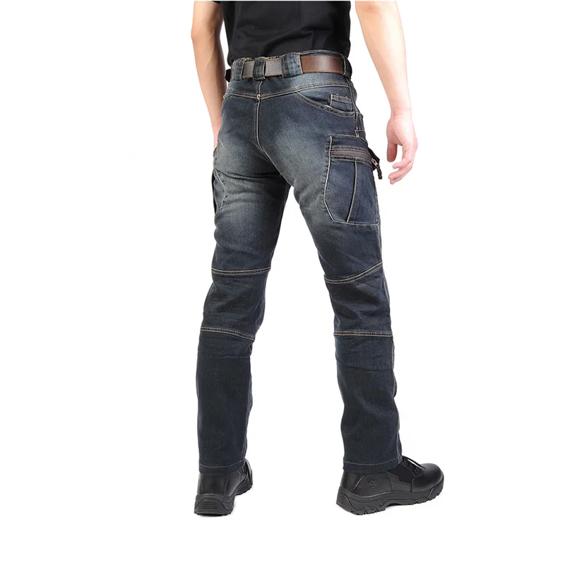 Mcikkny High Quality Men Cargo Tactical Jeans Pants Motorcycle Elastics Waist Denim Trousers For Male Multi Pockets  (12)