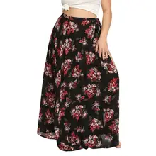 Новые юбки атласные женские с высокой талией расклешенные макси юбки персикового цвета печатные длиной до лодыжки юбки большого размера SS3M