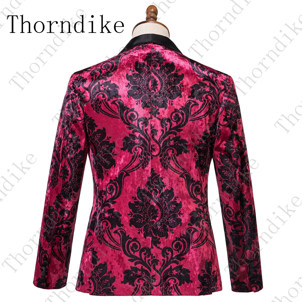 Thorndike мужской пиджак с цветочным принтом стиль двубортный бархатный мужской костюм, блейзер вечерние свадебные костюмы для выпускного вечера