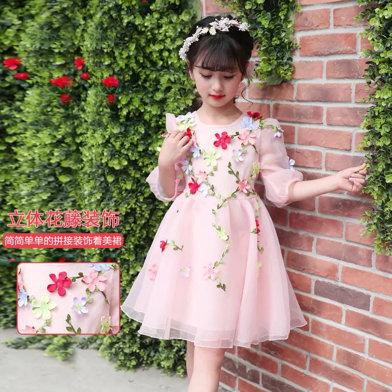 

Girls Dress Flower Fairy 2019 New Style Childrenswear Big Boy Spring Clothing Korean-style chao yang Gas Children Princess Skirt