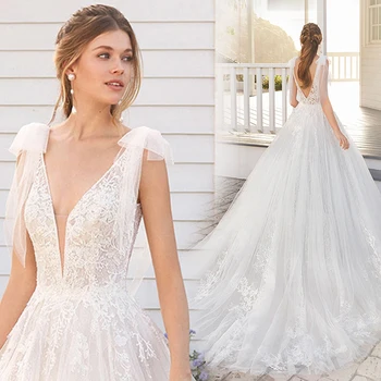 

Wedding Dress 2020 Mrs Win Classic Sleeveless V-neck Court Train Sexy Backless A-line Princess Luxury Wedding Dresses Plus Size