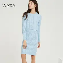 Wixra Осень Зима Трикотажные женские комплекты O-образным вырезом с длинным рукавом Короткие свитера до колен Юбки Твердые комплекты для дам миди набор из двух частей вязаный вязка голубой цвет базовый тренд Wixra Осень Зима Трикотажные женские комплекты O-образным вырезом с длинным рукавом Короткие свитера до колен Юбки Твердые комплекты для дам миди набор из двух частей вязаный вязка голубой цвет базовый тренд