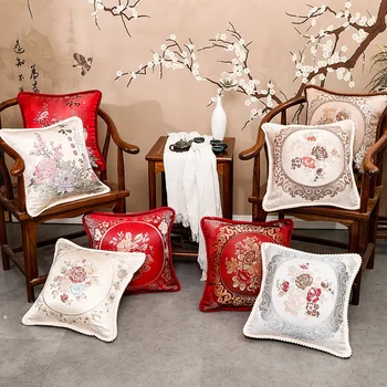 

Chinese Pillow Cushion Chinese Style Mahogany Sofa Cushion for Living Room Household Pillow Embroidered Jacquard Cushion Cover