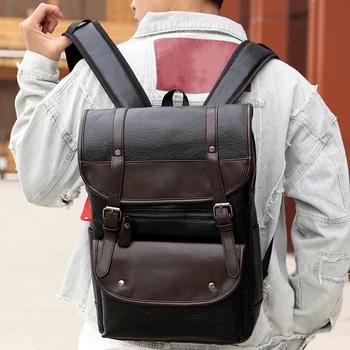 

PU Leather Backpack Fashion Vintage Unisex Student Bagpack Laptop Notebook Teenager Waterproof Bag Pack Women Men Male Bags