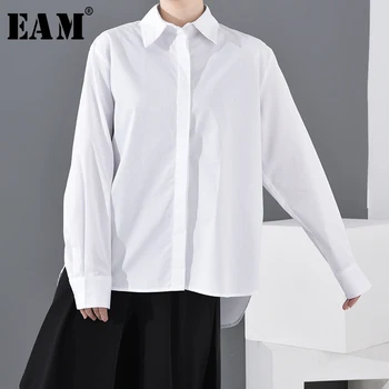 

[EAM] Women White Brief Temperament Big Size Blouse New Lapel Long Sleeve Loose Fit Shirt Fashion Spring Autumn 2020 1R27000