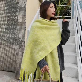 

Autumn Winter New Solid Color Circle Yarn Thickening Scarf Women Shawl Fashion Wild Tassels Warm Cold Comfort Long Bib B13