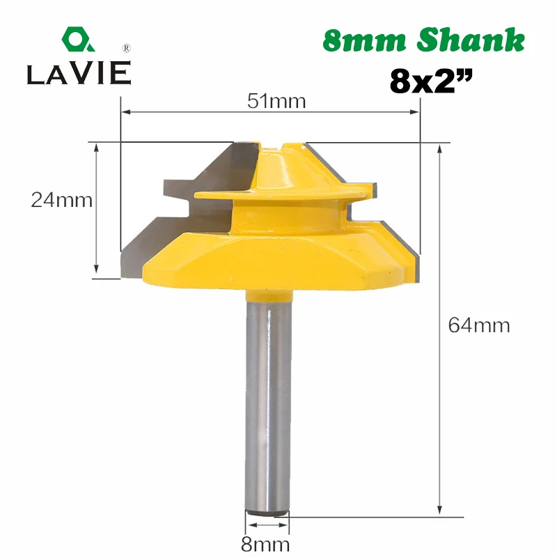 LA VIE 1 шт. 8 мм хвостовик 45 градусов врезной шиповочный нож Средний замок торцевая фреза 3/" Стоковая деревообрабатывающая твердосплавная Концевая фреза MC02005