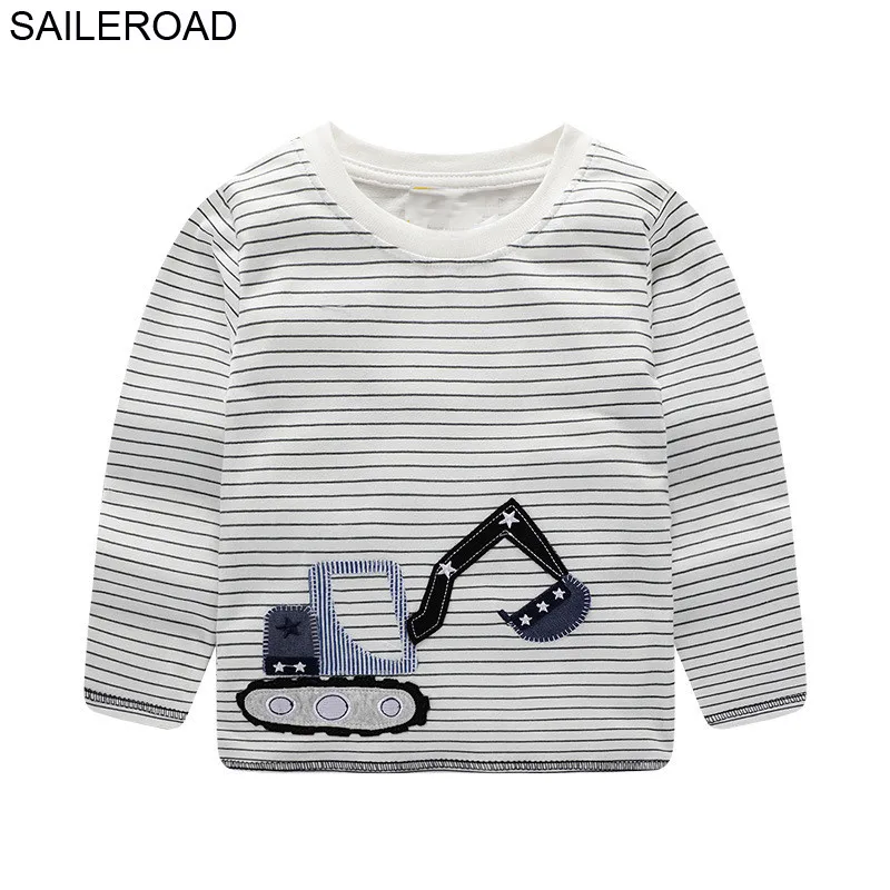 SAILEROAD Экскаватор Вышивка для мальчиков Футболки с длинным рукавом Новые осенние детские топы Футболки для динозавров Детская одежда - Цвет: 7033 same picture