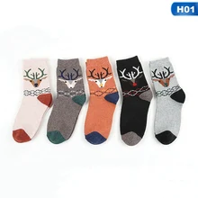 Новинка, женские носки из толстой шерсти и хлопка, осенне-зимние брендовые милые рождественские носки с изображением оленя