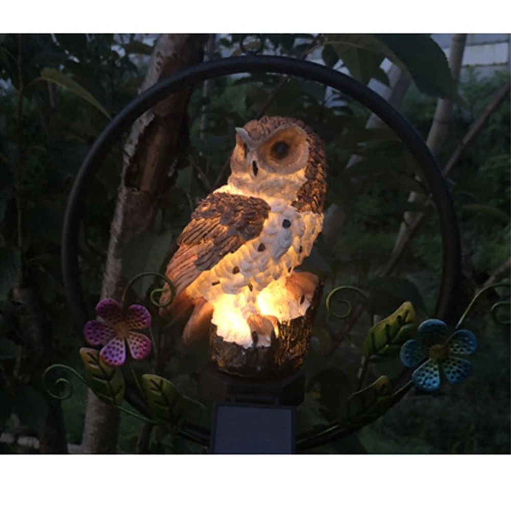 Outdoor Waterproof Craft Home Hanging Led Animal Walkway Landscape Garden Decoration Cute Resin Owl Solar Light Park Yard