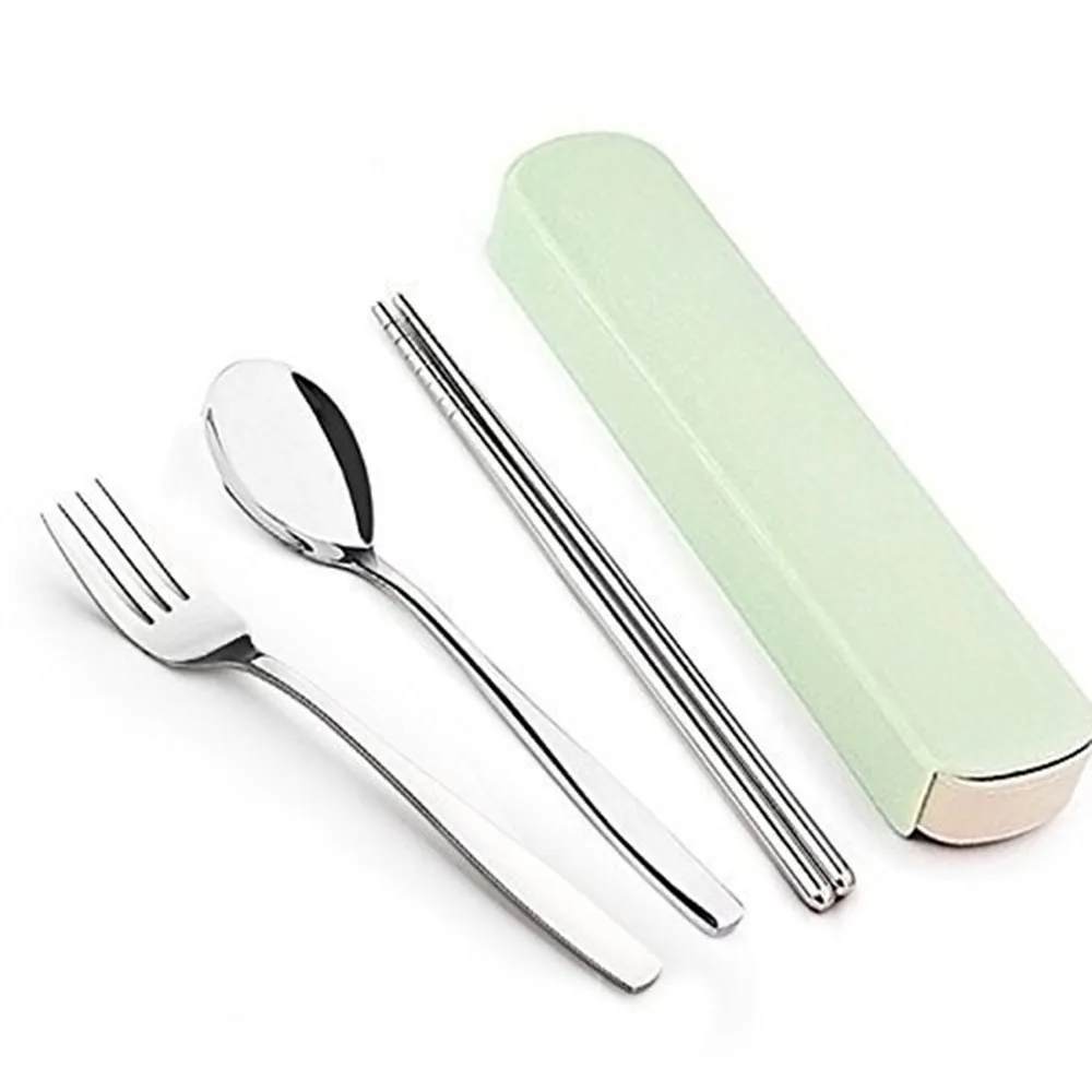 Portable Cutlery Set Stainless Steel Fork Chopsticks Travel Cutlery With Box Children Picnic Tableware Kitchen Accessories#Zer