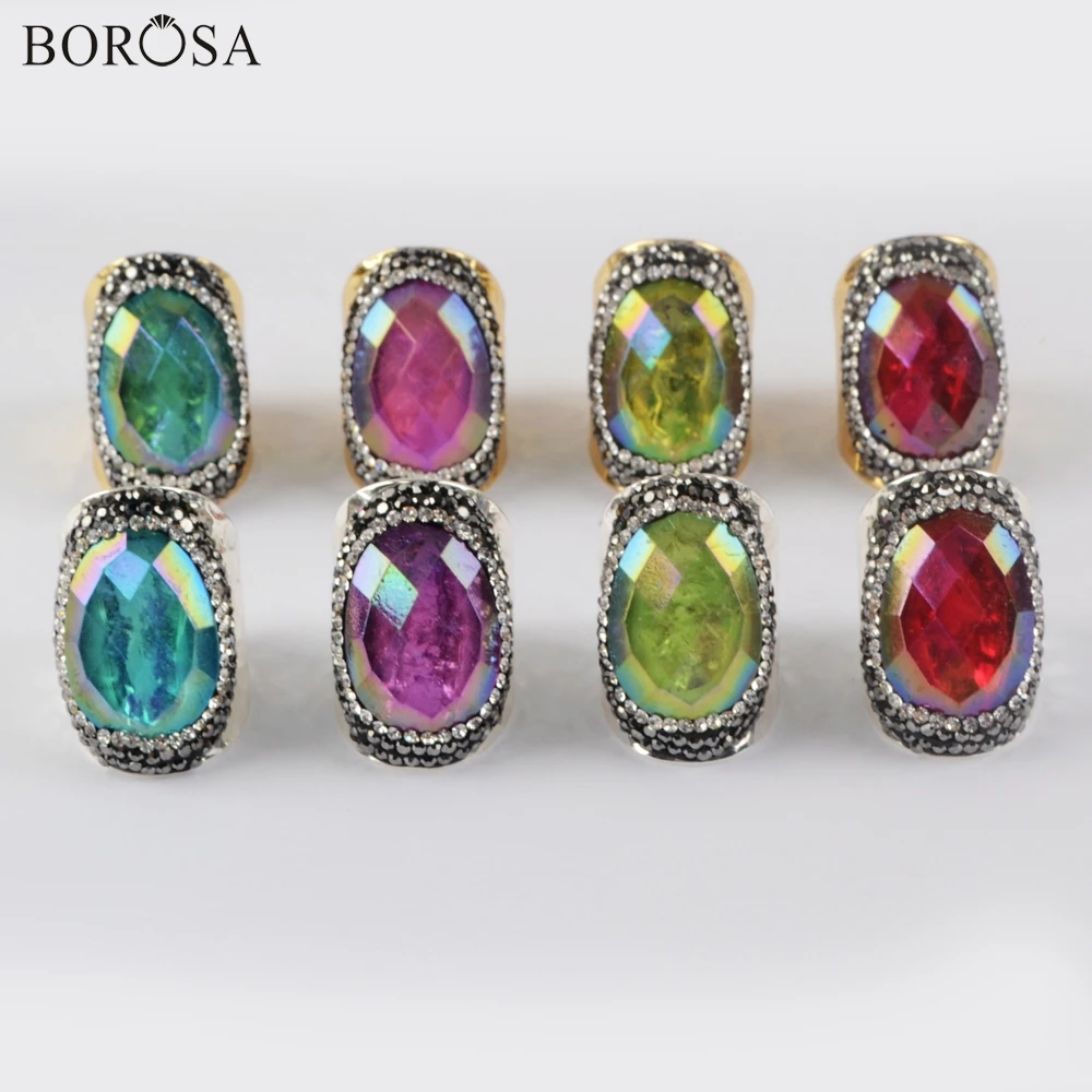 BOROSA кольцо-манжета, кольцо с открытым молотком, кольцо с натуральным кристаллом, стразы, кольцо из золота/серебра, кольца с граненым кристаллом для женщин JAB971