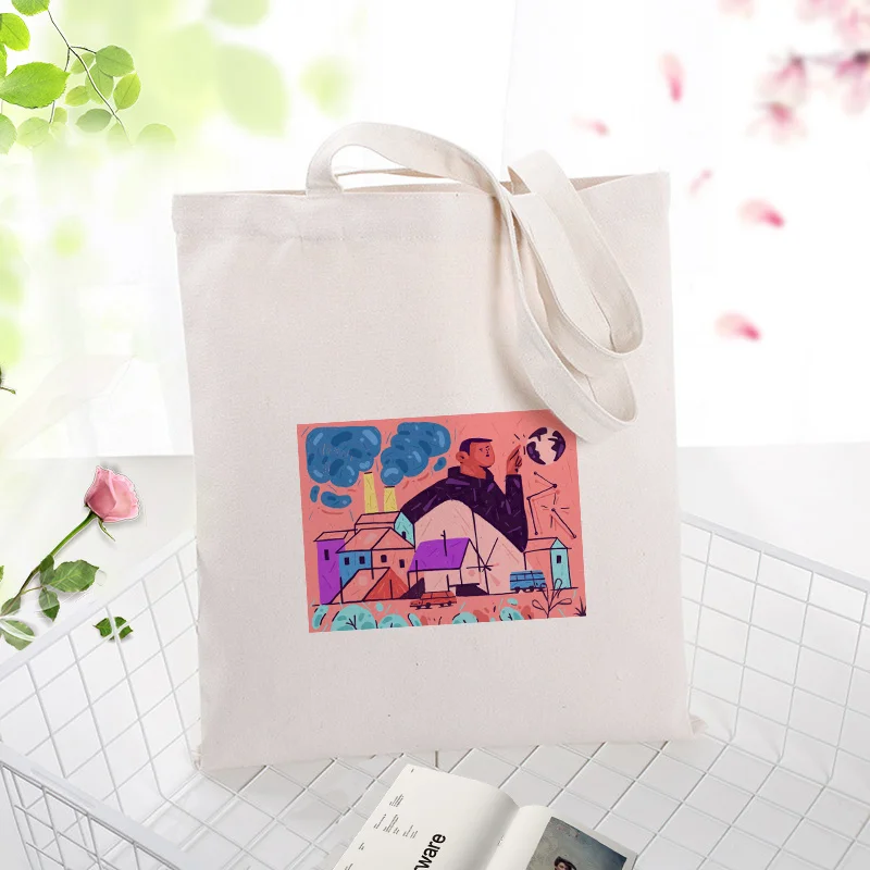 Сумка Для Покупок Сумка текст DIY иллюстрация Холщовая Сумка повседневное использование пользовательский принт Логотип эко многоразовая утилизация