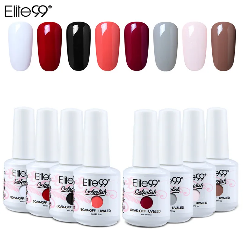 

Elite99 Semi-Permanent UV LED Enamel 8pcs Nail Polish Gel Kit Nail Polish Soak off White Red Black Manicure Color - Gift set