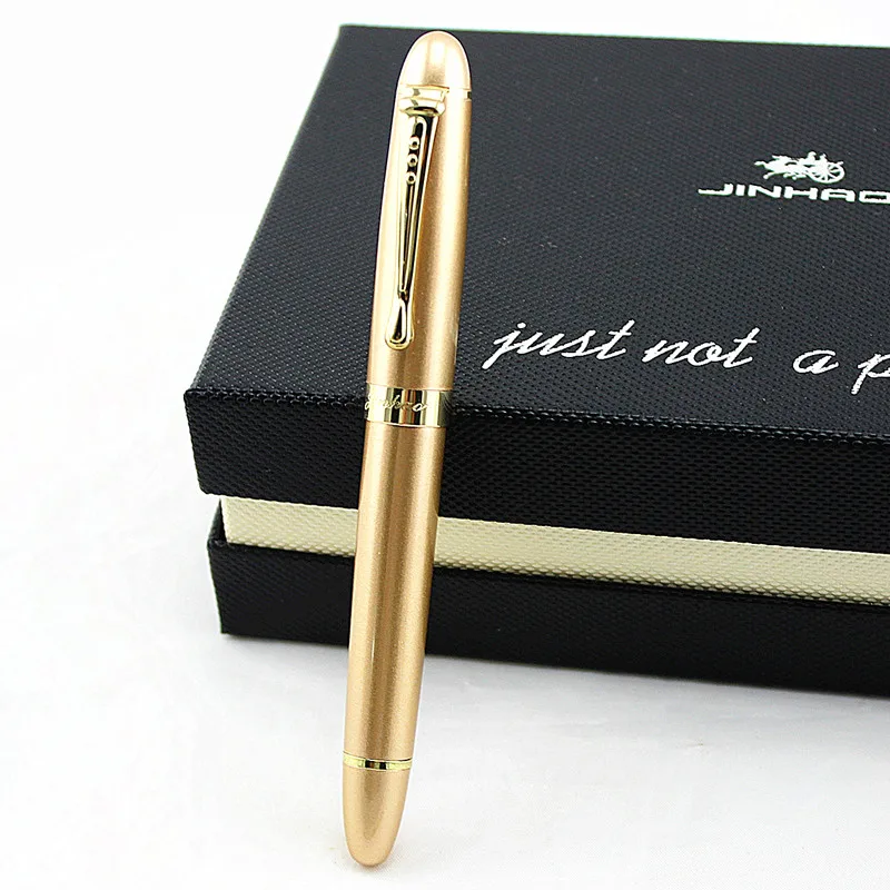 Ручка перьевая Jinhao X450 брендовая золотистая металлическая с канцтоварами