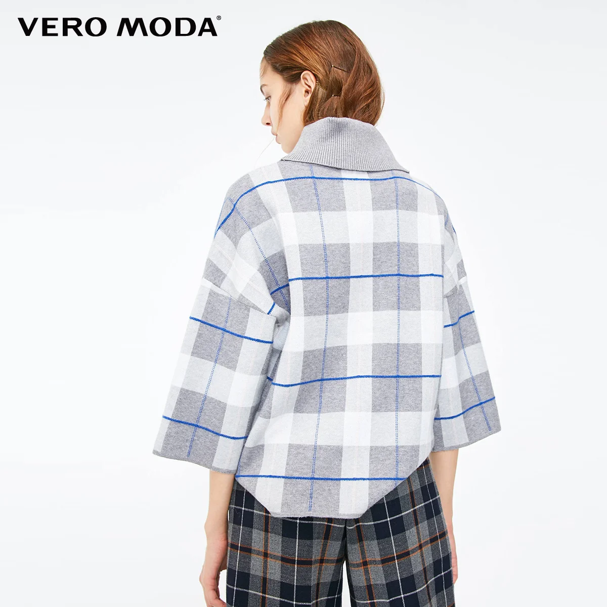 Vero Moda женский клетчатый свитер с высоким воротником и рукавом три четверти | 318313517