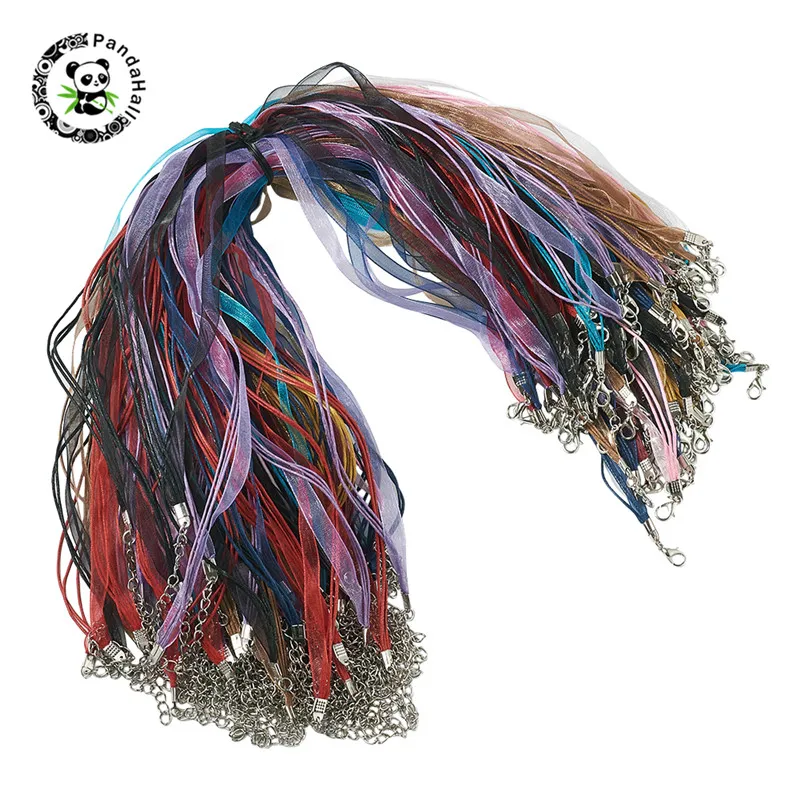 

pandahall 1 Set Multi-strand Necklace Cord with 3 Loops Waxed Cord&Organza Ribbon for Jewelry Necklace Making Mixed Color 17.7