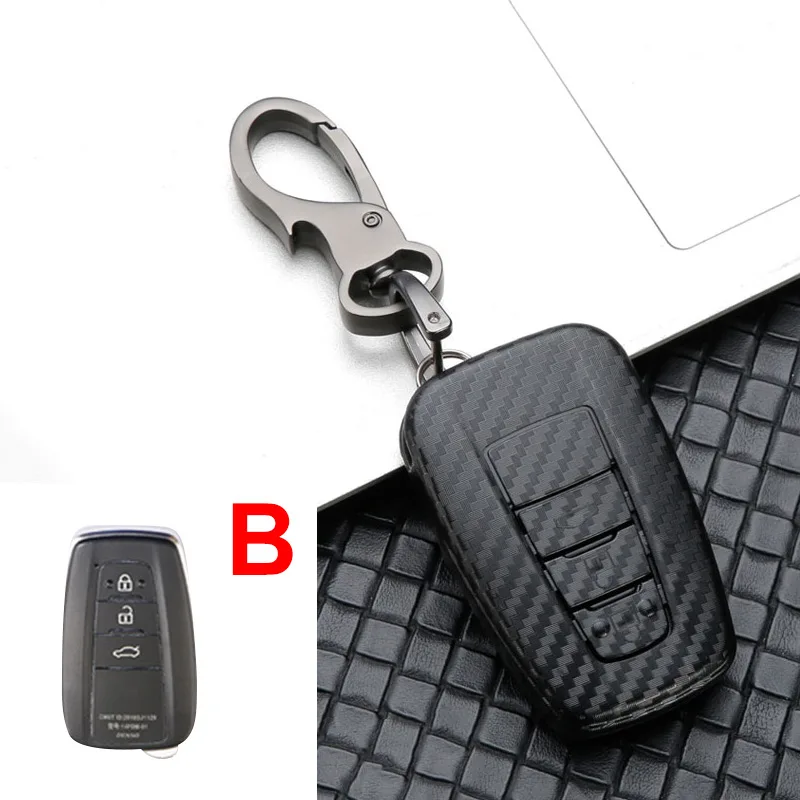 Новинка, карбоновый чехол для ключа автомобиля, чехол для Toyota Camry CHR Corolla RAV4 Avalon Land Cruiser Prado Prius 2, 3, 4 кнопки - Название цвета: B