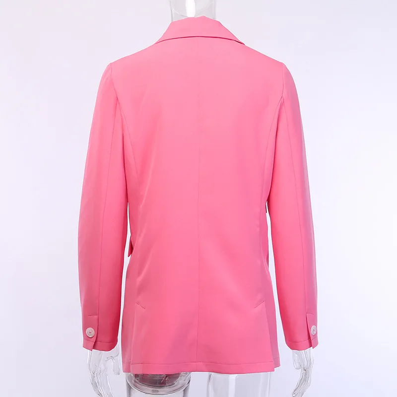 High Street Long Sleeve Pink Blazer Women Casual Double Breasted Long Coats And Jackets Korean Kawaii Elegant Overcoat Autumn