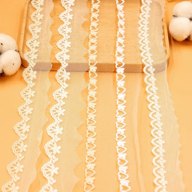 

5yards White Flowers Heart Mesh Lace Ribbon Handicrafts Embroidered Lace Trim Ribbon Handmade Lace Decorations DIY Sewing Fabric