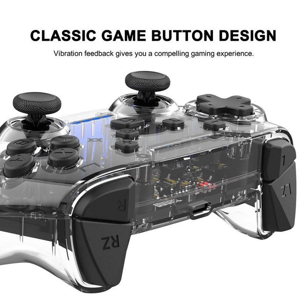 Hot Sale Wireless Controller Transparent Bluetooth Gamepad with 6-axis Gyro Adjustable Turbo Dual Vibrationfor Nintendo Switch